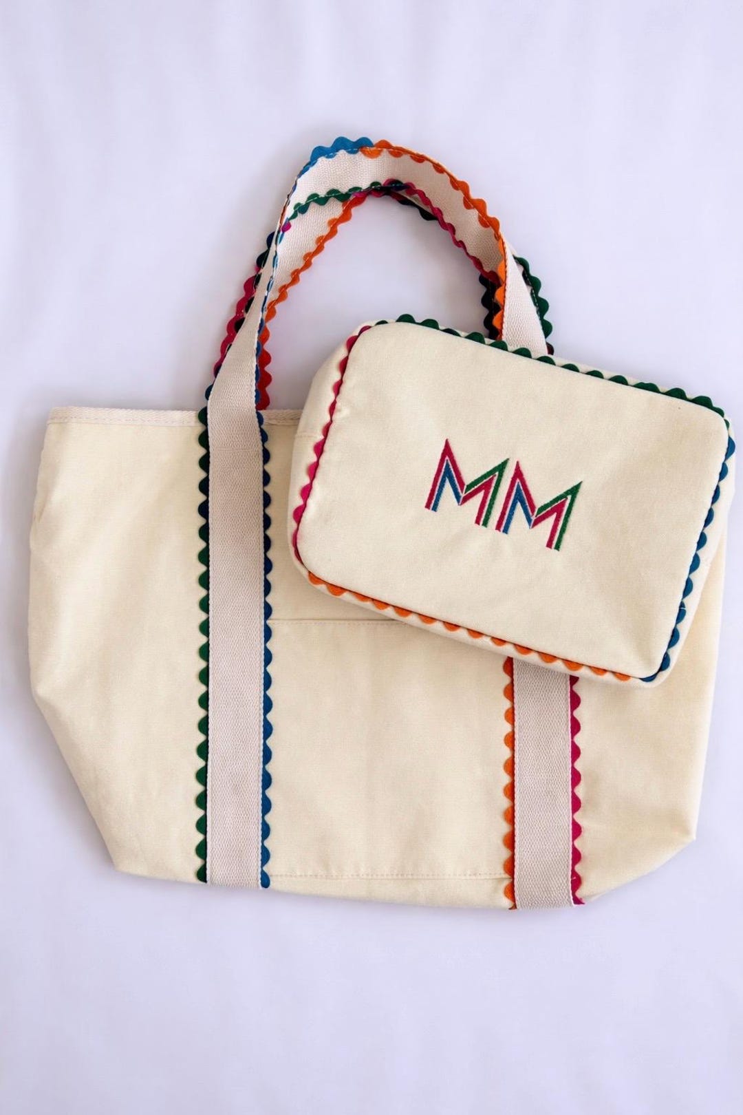 Ric Rac Purse Pattern Canvas Tote Bag With Ric Rac Trim and Cosmetic Pouch – Monogrammed Set ...