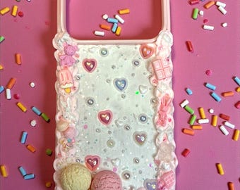 Pink Heart Decoden Phone Case - Kawaii Accessory - For All Phone Types