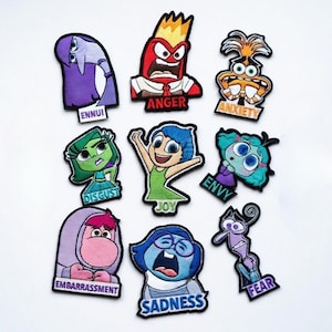 Inside Out Emotion Characters Embroidered Patch Iron On Cartoon Badge Joy Sadness Anger Fear Envy Anxiety for Jacket Backpack Hat