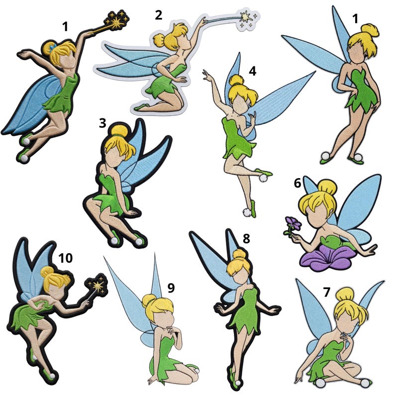 Disney Tinker Bell Patch Set Peter Pan Fairy Embroidered Sew Applique ...