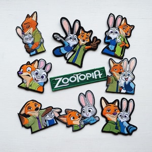 Nick Wilde Judy Hopps Zootopia Gesticktes Aufbügler Cartoon Fox Bunny Badge Jacke Rucksack Hut