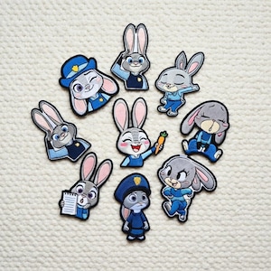 Judy Hopps Zootopia embroidered patch featuring cartoon police bunny character designs perfect for decorating jackets backpacks hats and bags