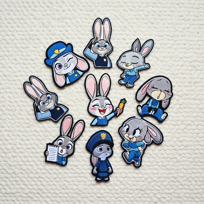 Judy Hopps Zootopia embroidered patch featuring cartoon police bunny character designs perfect for decorating jackets backpacks hats and bags