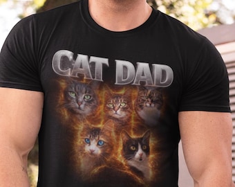 Camiseta personalizada para papás de gatos - Regalo personalizado con foto para amantes de los gatos, papás de gatos o dueños de mascotas - Camiseta retro personalizable con foto de mascota estilo años 90
