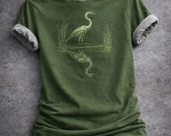 Camiseta unisex con estampado de garza azul / Camiseta de garza / Camiseta para observadores de aves / Camiseta de ornitología / Camiseta de arte popular