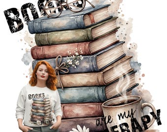 Paquete de imágenes PNG con diseño floral retro para libros: Diseño para sublimación para amantes de los libros (Descarga digital, 2 imágenes PNG)