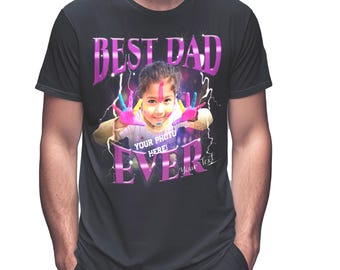 Camiseta personalizada con foto "El mejor papá del mundo", regalo personalizado para el Día del Padre - Regalo con foto para papá primerizo, camiseta estilo años 90 personalizable.