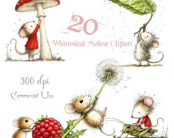 Imágenes prediseñadas de ratones caprichosos, arte infantil de cuentos (descarga digital)