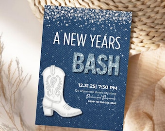 Denim & Diamonds New Year's Invitation | Western Rhinestone Party (Digital Download)