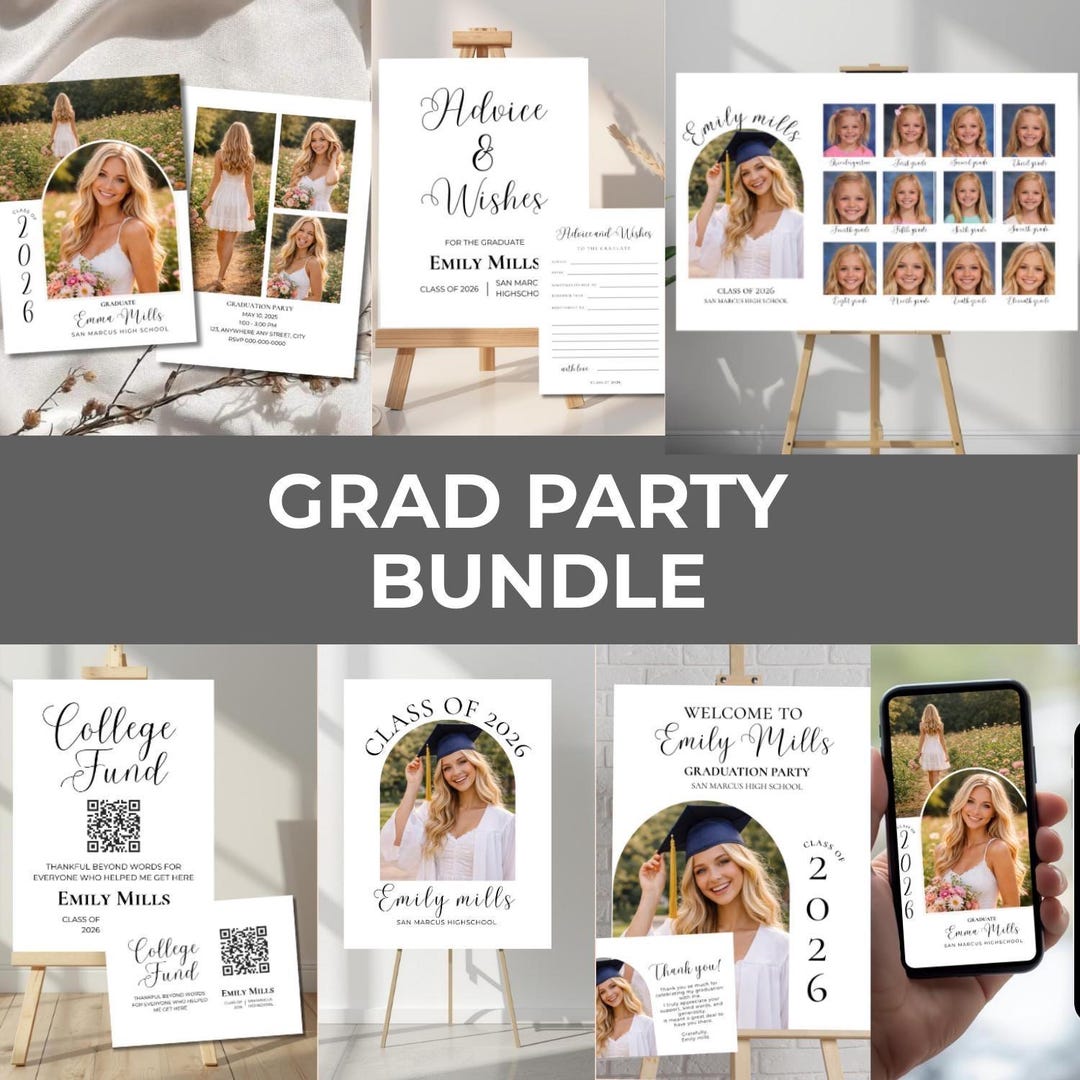 Grad Invitations Cheap Modern Graduation Invitation Bundle, Editable Grad Party Decor, Grad ...