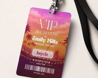 VIP Birthday Festival Badge | Music Festival Pass Template | Editable Canva VIP Ticket | All Access Party Pass | Digital Download