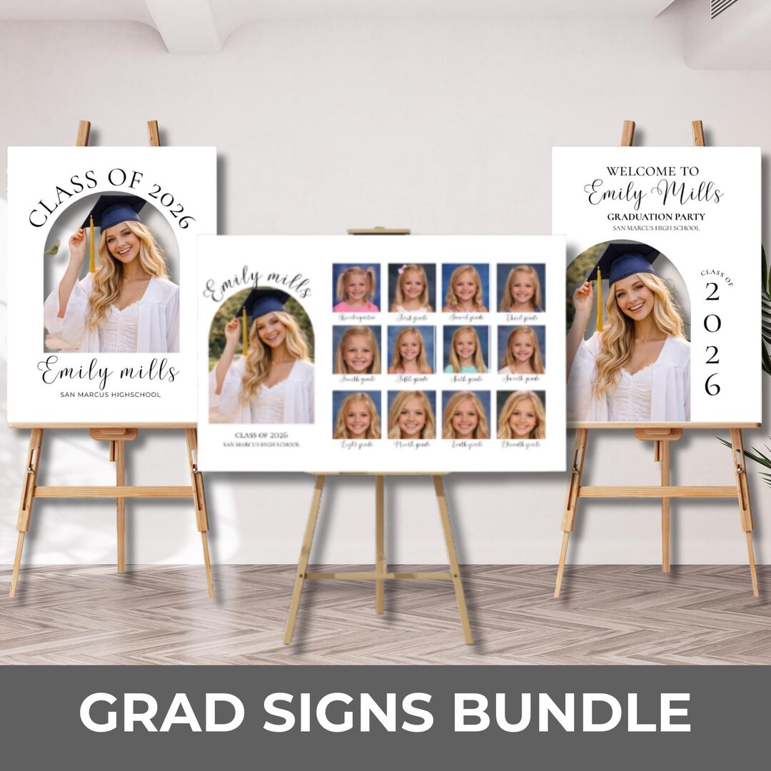 Graduation Digital Sign Editable Graduation Sign Bundle, Photo Board, Welcome Sign (digital ...