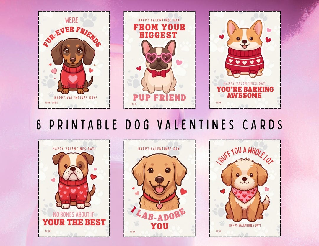 Dog Valentine Cards Printable | Classroom Valentines | Instant Download ...