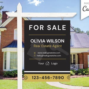 Modern Real Estate Yard Sign Template, Customizable For Sale Sign, Editable Canva Sign, Unique Sign Rider, Real Estate Yard Sign Template
