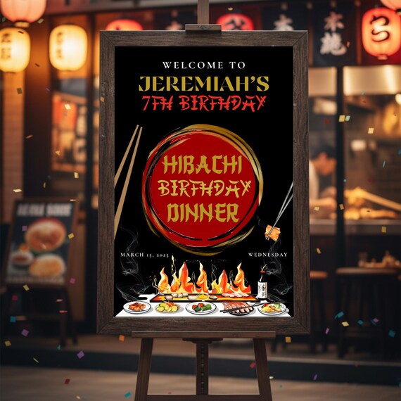 Hibachi Birthday Welcome Sign: Japanese Dinner Party Decor (Editable Template, Instant Download)