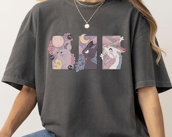 Anime Aesthetic T Shirt, Studio Ghibli Inspired Graphic Tee, Kawaii Pastel Cartoon Top, Cute Oversized Shirt, Gift for Anime Lover