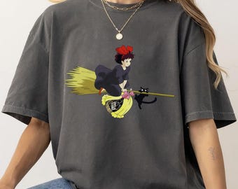 Kiki’s Delivery Service Shirt, Studio Ghibli Graphic Tee, Anime Witch T-Shirt, Vintage Aesthetic Oversized Tee, Cute Japanese Cartoon Shirt