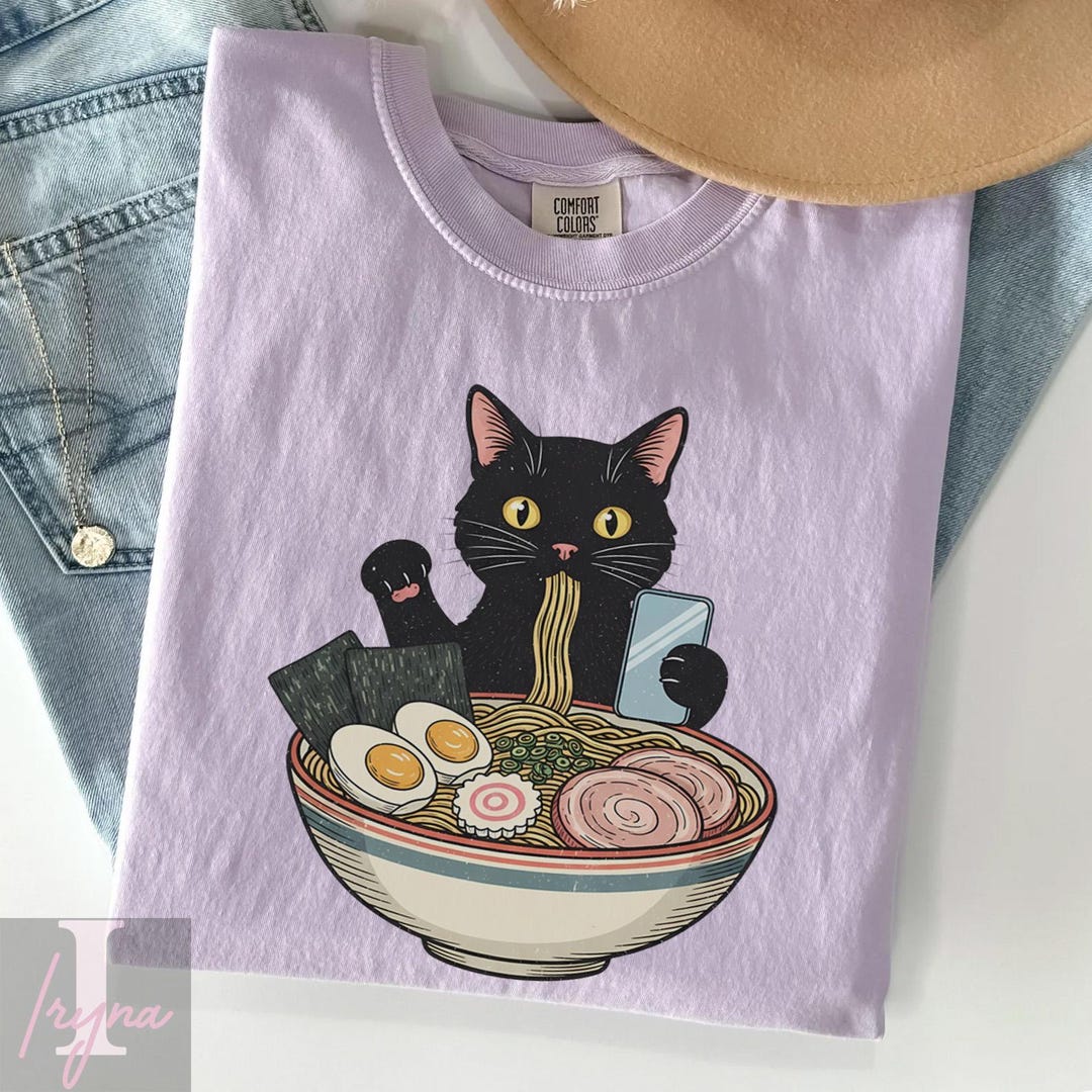 Black Cat Ramen Shirt, Cute Cat Graphic Tee, Japanese Food T Shirt - Etsy