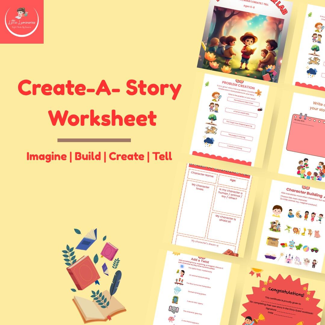 Kids Imagination Worksheet • Printable Story Maker Lab • Creative ...