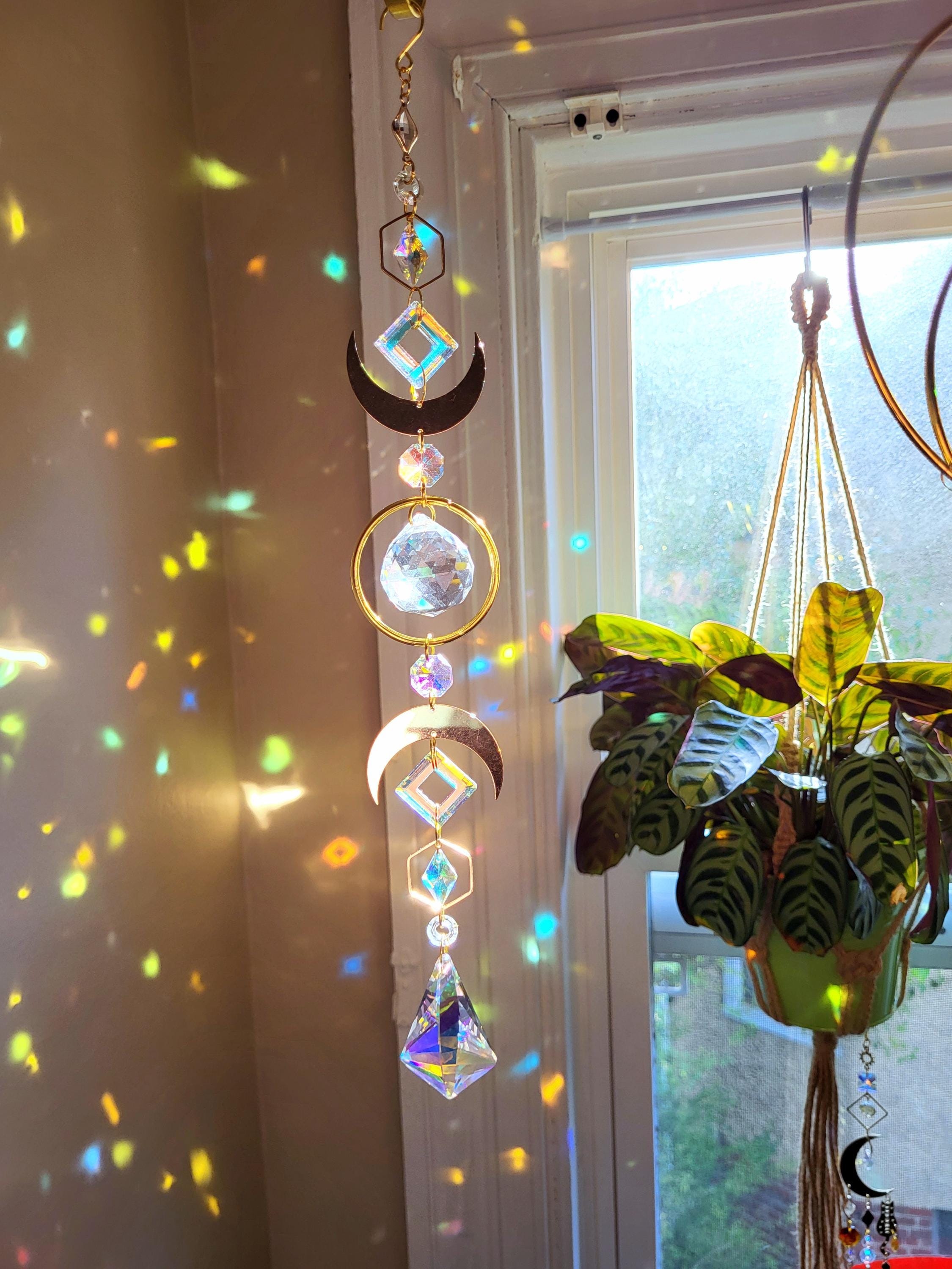 Large Celestial Suncatcher | Crescent Moon Phase Window Hanging ...