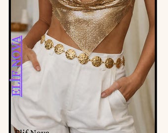 5717 Gold Waist Chain Belt For Women, Adjustable Fashion Metal Body Link Hpmjz Chain Belt for Women Metal Waist Chain Chunky Belly  main image 4