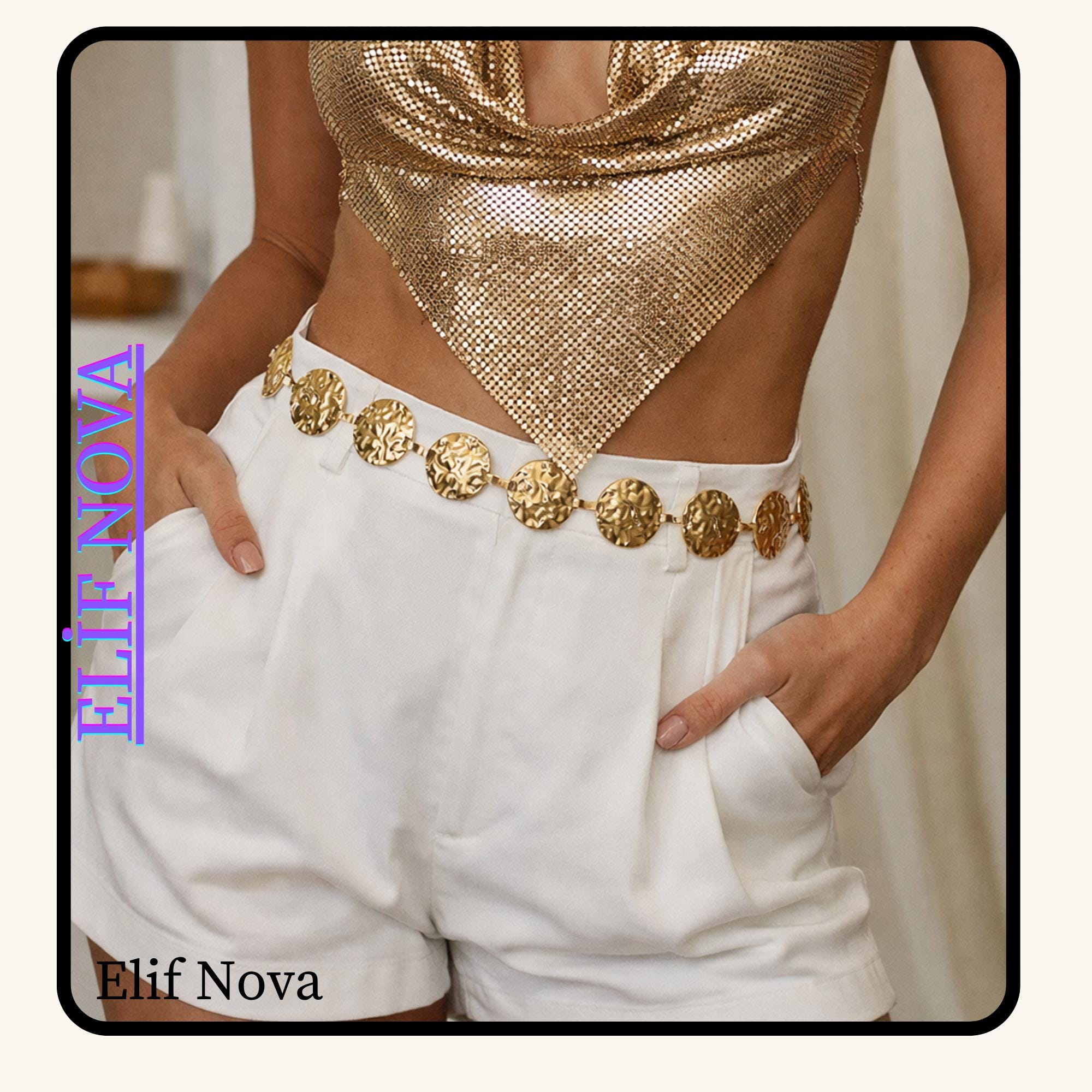 Chicos Gold Tone Metal Chain Belt S/M New NWT Hammered Boho Festival Trendy Chico main image 2