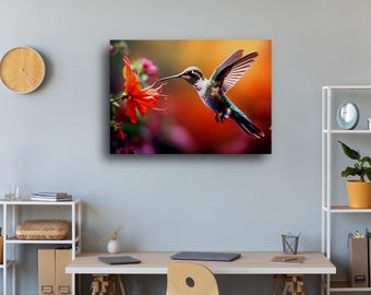 Hummingbird Canvas Art – Colorful Floral Bird Print