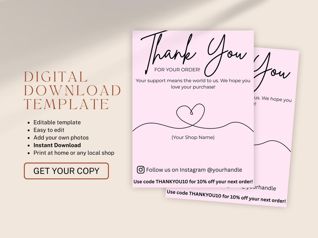 Printable Thank You Card • 5x7 • Editable Template • Instant Download ...