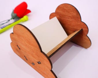 Cloud Shape Desk Card Holder Plywood 3mm Laser Cut File, Wooden Credit Card Holder Digital Template Files, Card Stand Design Desk Organizer