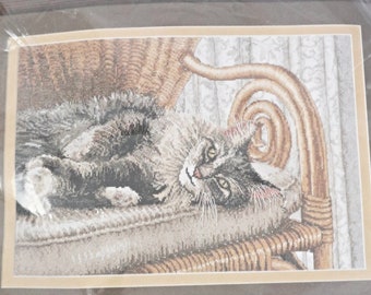 Vintage Bucilla Sampler Cat Counted Cross Stitch Kit