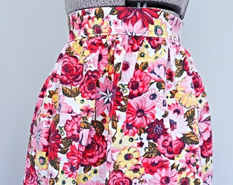 FINAL SALE ~ Girly Pink Apron ~ Girly Half Apron ~ Pink Floral Apron ~ Pink Floral ~ Waist Tie Apron ~ Rose Pink Fabric ~ Sky Blue Fabric