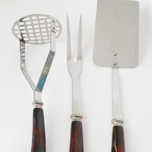 Vintage 3 Piece Bakelite Utensil Set Masher Fork Spatula Lot H
