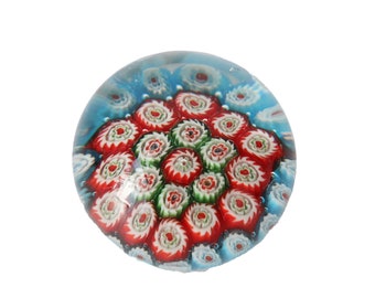 Vintage Art Glass Paperweight Millefiori Blue Red Green White