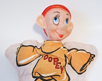 Vintage Walt Disney Productions Vintage DOPEY 7 Dwarfs Hand Puppet Made In Japan