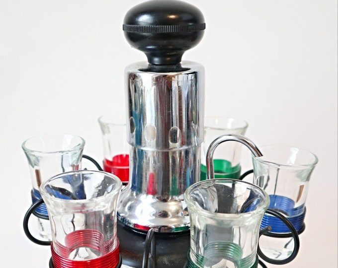 Distributeur d'alcool Park Sherman vintage en verre et fil chromé avec Distributeur d'alcool Park Sherman vintage en verre et fil chromé avec