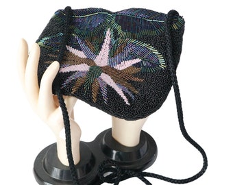 Vintage Beaded Handbag Purse Evening ClutchBlack 1980s