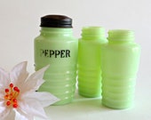3 Jadeite Glass Ribbed Shakers Spice Pepper Jeanette