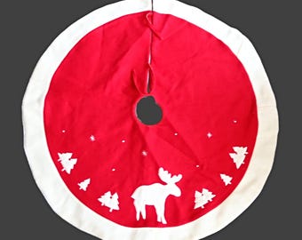 Falda de árbol de Navidad vintage con apliques de alce estilo cottage