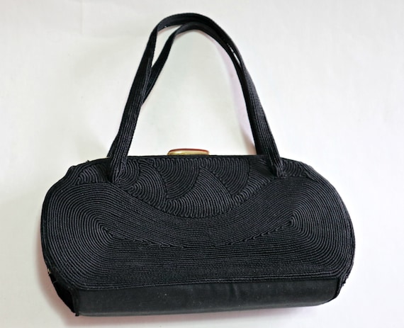 Vintage Black Cloth Purse & Leather Change Purse … - image 2