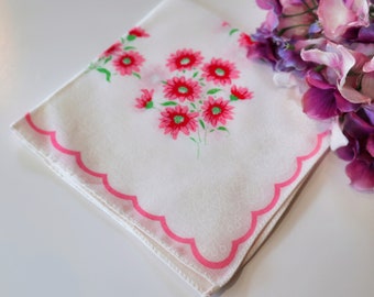 Vintage Handkerchief Pink & White Floral Hankie