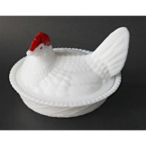 Vintage Milk Glass Chicken on Nest Hen Candy Dish Hen on Nest Farmhouse Style