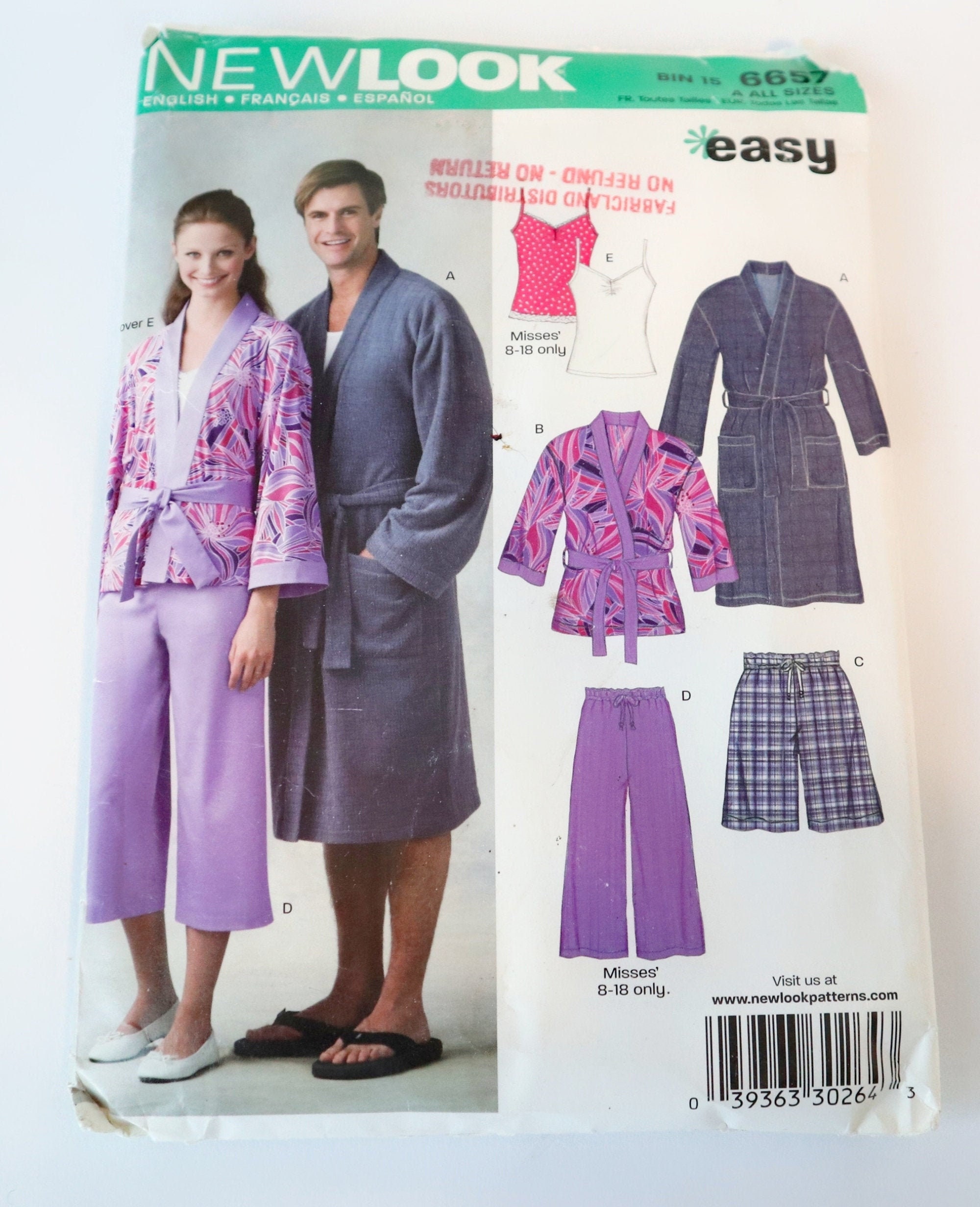 New Look 6657 Easy Mens Womens Unisex Short or Knee Length Robe