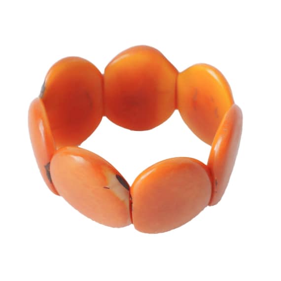 orange　 メタルブレスレット タグアナッツ ワイドカフブレスレット 赤オレンジ オーバルビーン