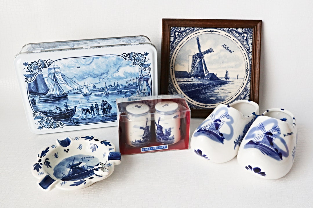 Vintage Delft Blue Holland Delftware Instant Collection Tin Salt Pepper ...