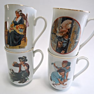 4 Norman Rockwell Mugs Vintage Cups 1980&#39;s