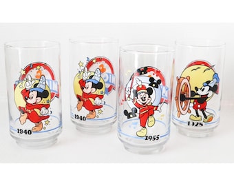 Vintage Walt Disney 1928-1988 Mickey Mouse Glass Collection Lot Of 4