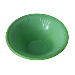 May include: A bright green plastic bowl with a smooth, rounded rim. The interior of the bowl has a textured pattern. The bowl is empty and sits against a white background. This bowl is suitable for kitchen use.