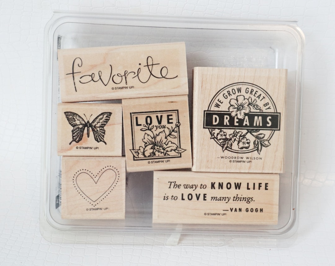6 Vintage Rubber Stamps Butterfly Heart Favorite Love Dreams Stampin Up ...
