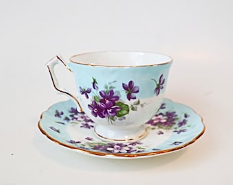 Aynsley Wild Violets Bone China Tea Cup and Saucer - England - Etsy