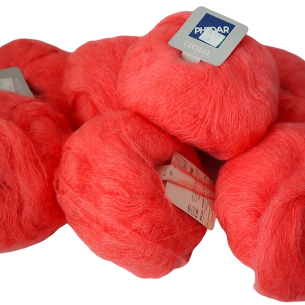 7 pelotes de fil de mohair Cecilia Phildar, corail, discontinué même teinture, lot 004